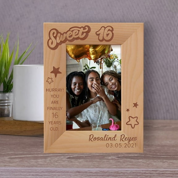 Hurray! You Are Finally 16 Years Old Personalized Wooden Frame 4" x 6" Brown (Vertical)