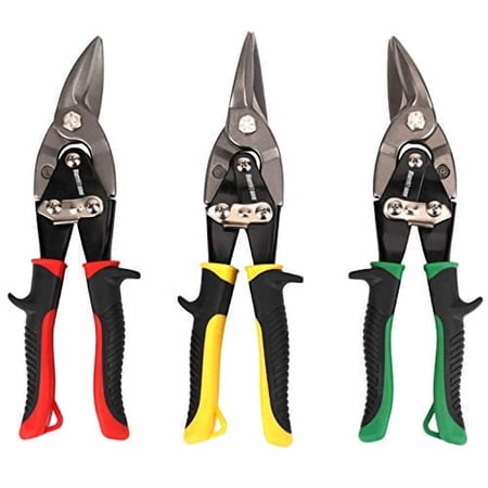 3 Pcs Aviation Tin Snips Set, Metal Cutting Sheet Shears Straight Left and Right with Safety Locking Latch