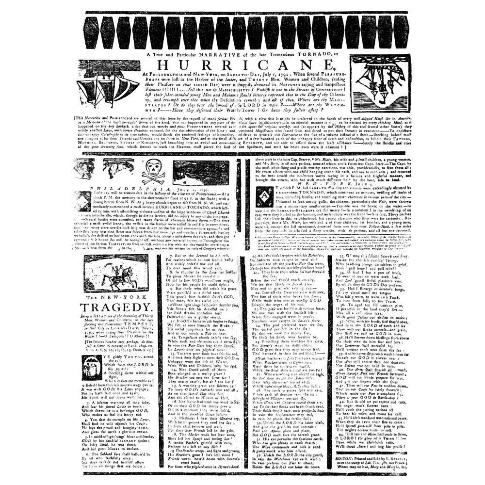 Hurricane 1792. Nbroadside Report Of The Death And Destruction In