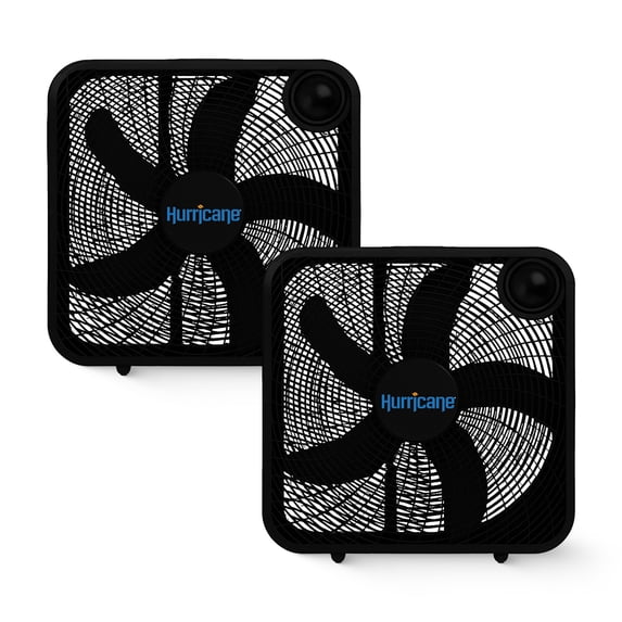 Hurricane 20 Inch Classic Series Floor Box Fan with 3 Speed Settings, Black, 2 Pack