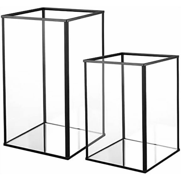 Hurricane Camdle Holder Set of 2 Pieces, Black Glass Candle Holder for Wedding, Party, Holiday.