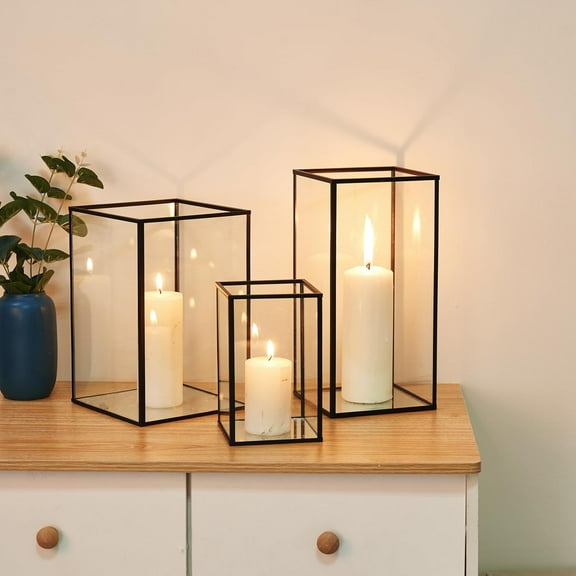 Hurricane Candle Holder 3 Pieces, Gass Candle Holders for Pillar Candles, Large Hurricane Candle Holder