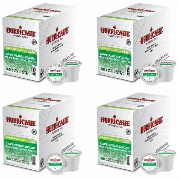 Hurricane Cape Verde Decaf Medium Roast Coffee, Compostable Single Serve Coffee Pods Compatible with Keurig K-Cup Brewers, 20 Count per Box, 4 Boxes