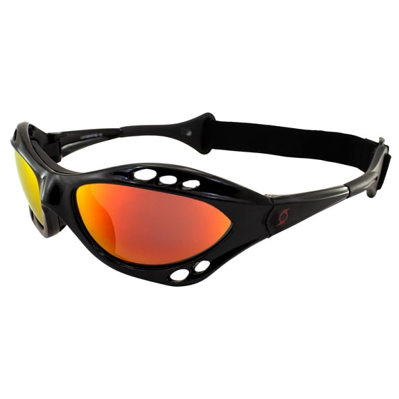 Hurricane Eyewear Category 4 Polarized Jet Ski Floating Goggles Black Padded Frames with Anti-Fog Coating (Red Mirror)