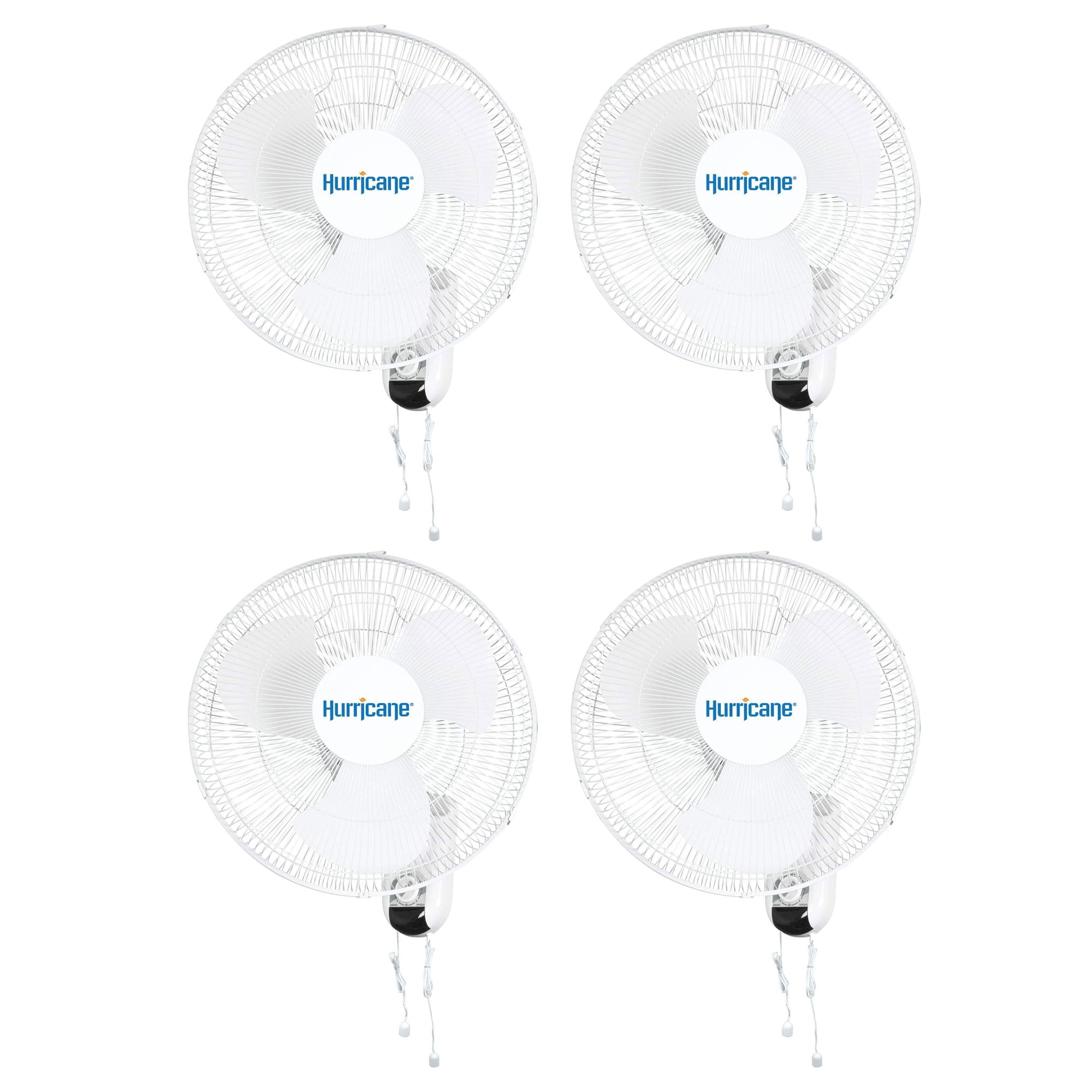 Hurricane Classic 16 Inch 90 Degree Oscillating Wall Fan, White (4 Pack)
