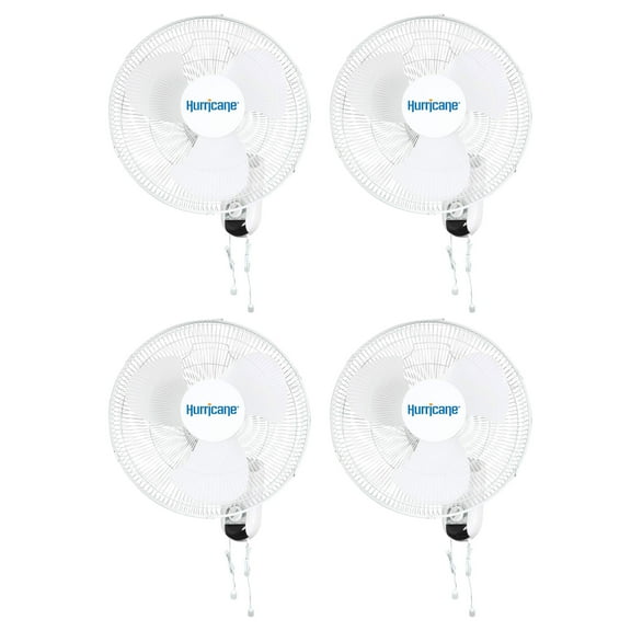 Hurricane Classic 16 Inch 90 Degree Oscillating Wall Fan, White (4 Pack)