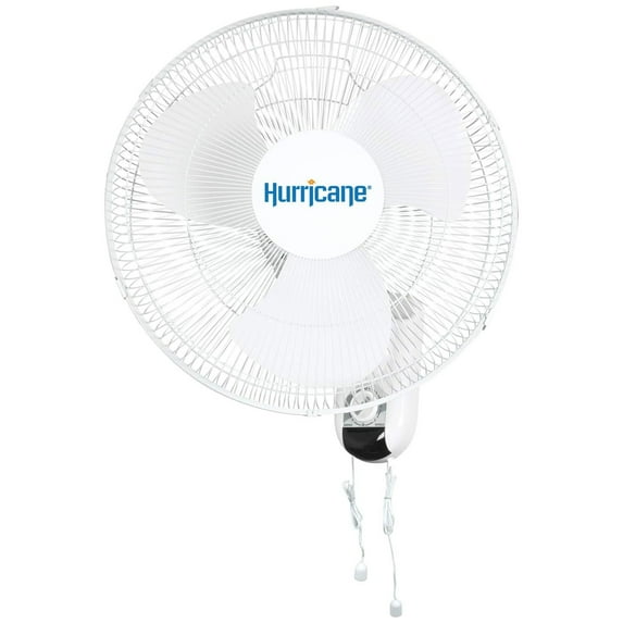 Hurricane Classic 16 Inch 90 Degree Oscillating Wall Mounted Fan, White