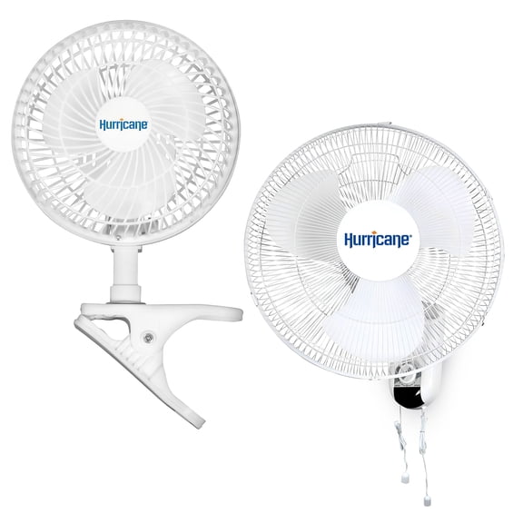 Hurricane Classic 6" Clip Fan & Classic 16 Oscillating Wall Mounted Fan, White