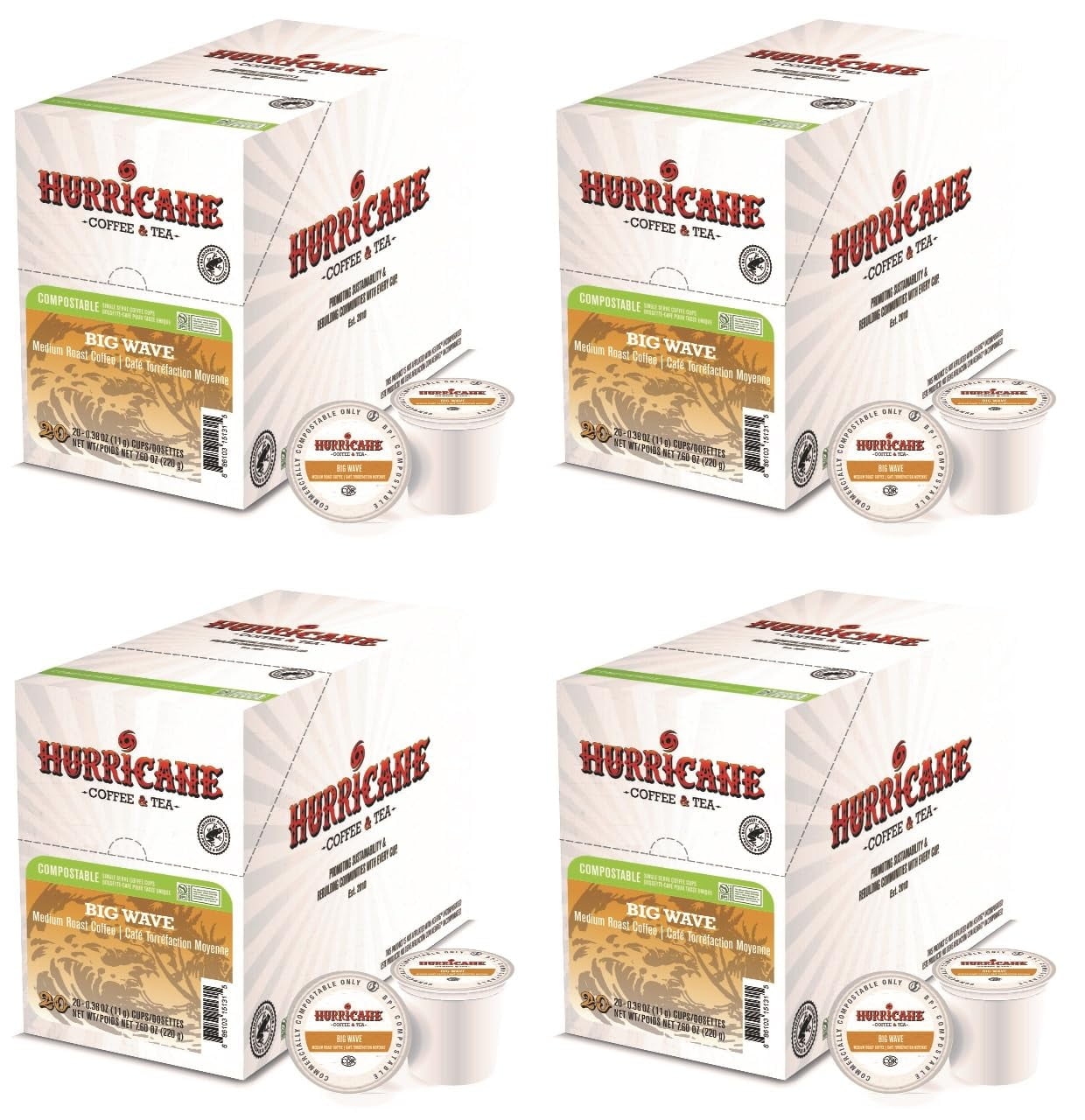 Hurricane Coffee Big Wave, Compostable Coffee Pods - Medium Roast, K-Cup Compatible, 80 Count