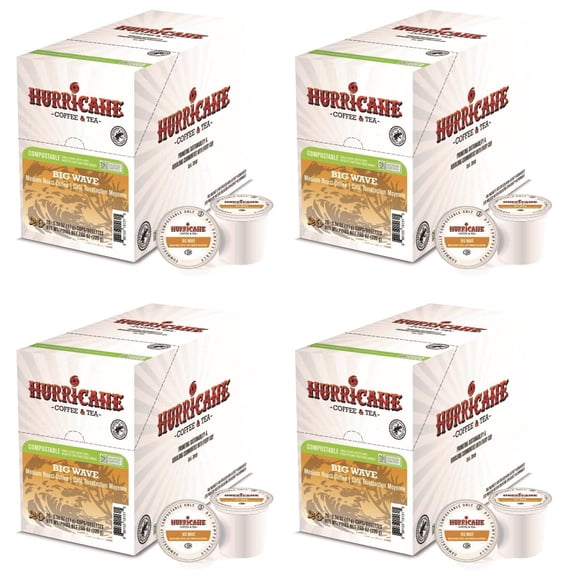 Hurricane Coffee Big Wave Medium Roast Coffee, Single Cup Compostable Pods Compatible with Keurig K-Cup Brewers, 20 Count per Box, 4 Boxes