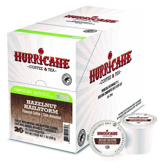 Hurricane Coffee Hazelnut Hailstorm, Compostable Coffee Pods - Hazelnut Flavored, K-Cup Compatible, 20 Count