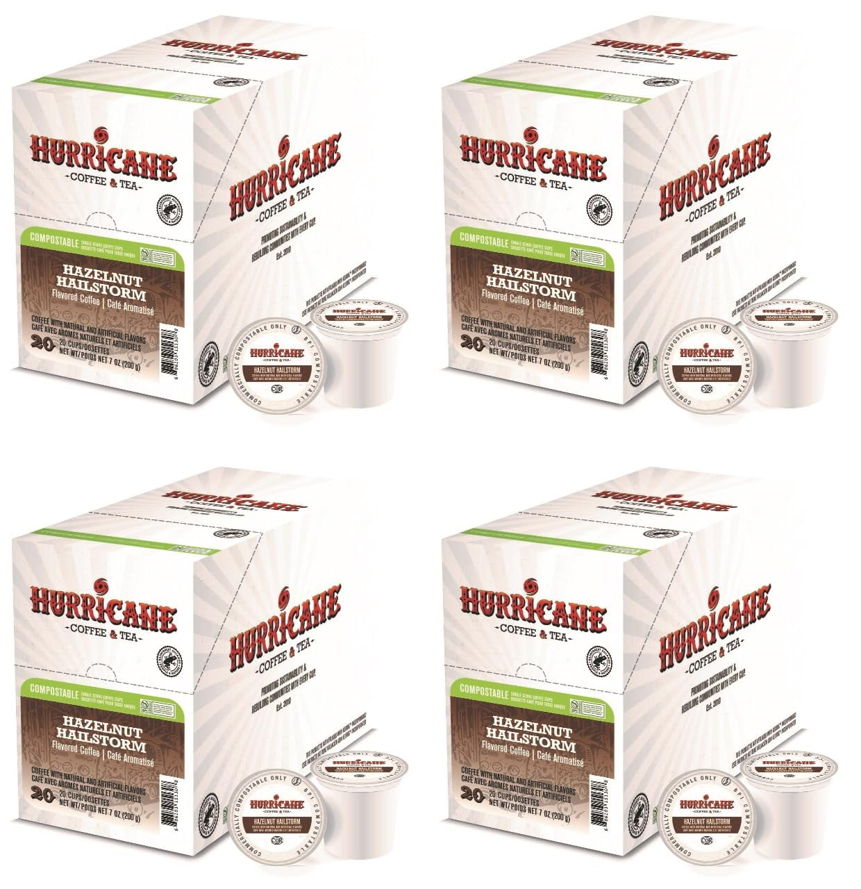 Hurricane Coffee Hazelnut Hailstorm, Compostable Coffee Pods - Hazelnut Flavored, K-Cup Compatible, 80 Count