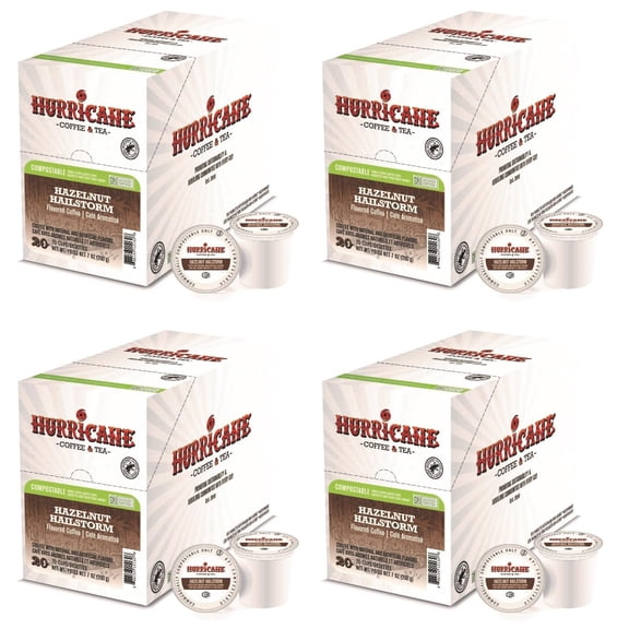 Hurricane Coffee Hazelnut Hailstorm, Compostable Coffee Pods - Hazelnut Flavored, K-Cup Compatible, 80 Count