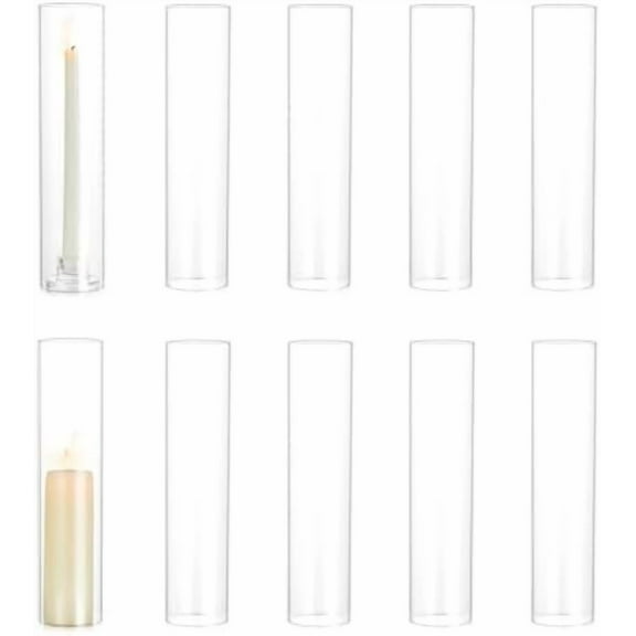 Hurricane Glass Candle Holders: 10 PCS Clear Open Ended Cylinder Candle Holder Sleeve for Candlestick Holders - Taper Candle Holder Bulk for Wedding Christmas Centerpiece Decor (D 2.5" x H 11")
