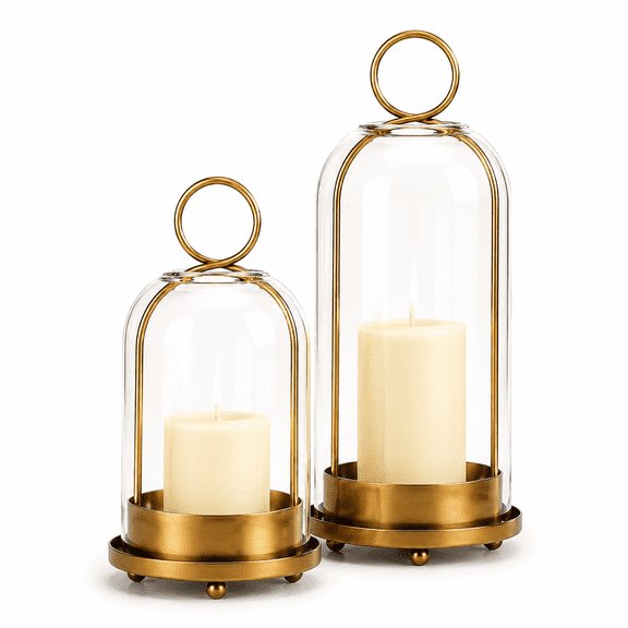 Hurricane Glass Candle Holders, Brass Candle Lanterns