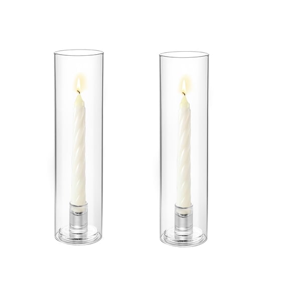 Hurricane Glass Candle Holders Set of 2, 11.8in Clear Candlestick Holder for Taper Candles, Glass Tall Candle Holders for Table Centerpiece Wedding Party Event Decor Y101