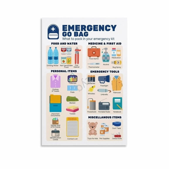 Hurricane Go-Bag Emergency Essentials Checklist Poster Hurricane Season Guide (3) Canvas Painting Wall Art