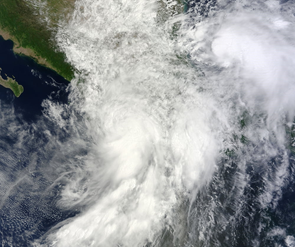 Hurricane Ingrid and Tropical Storm Manuel over Mexico Canvas Art - Stocktrek Images (31 x 26)