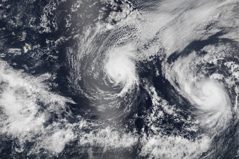 Hurricane Iselle and Hurricane Julio over the Pacific Ocean Canvas Art - Stocktrek Images (35 x 23)