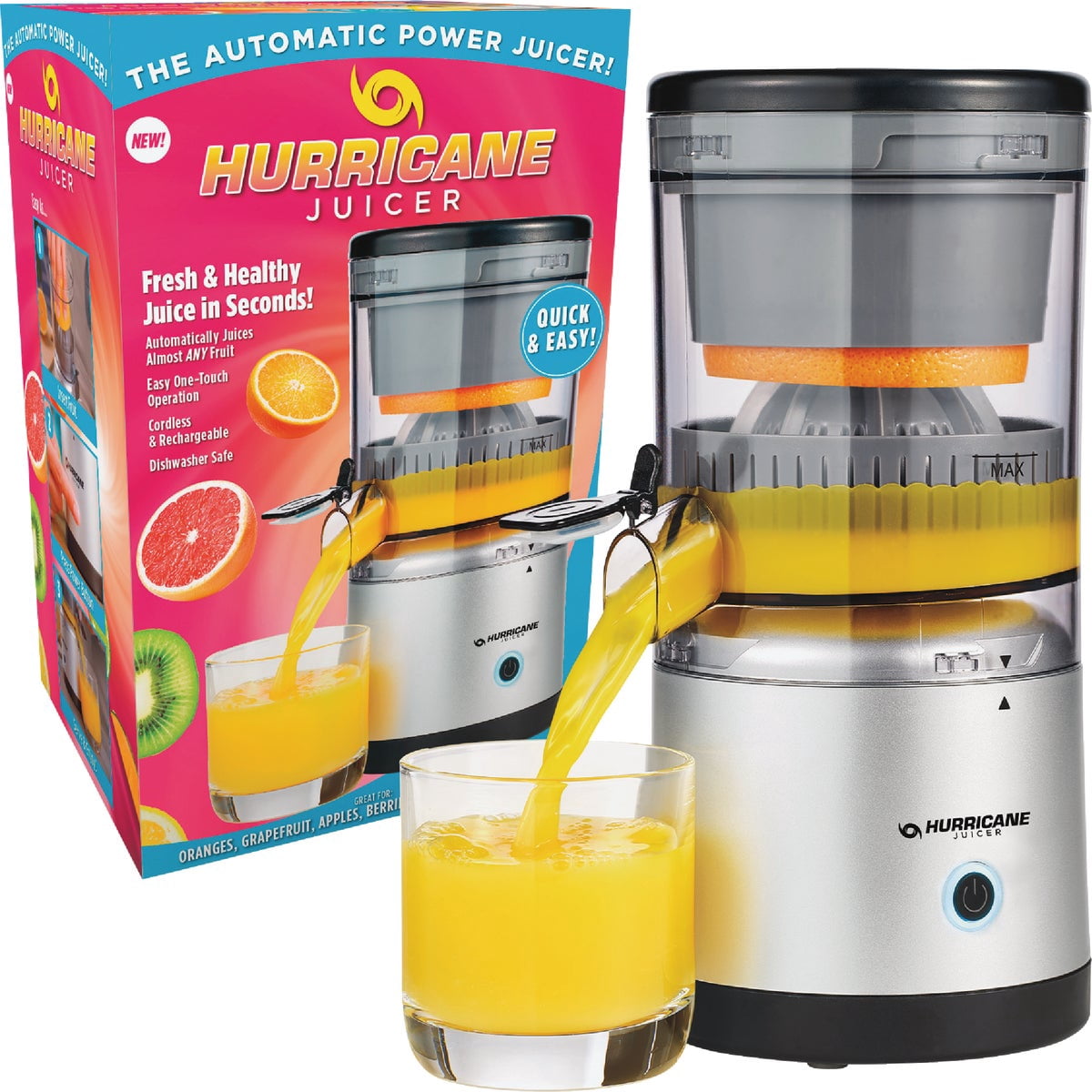 Ontel Hurricane Cordless Electric Juicer - Powerful 500 RPM, Dishwasher Safe Parts — Construction & DIY Use, Standard Hardware Spec