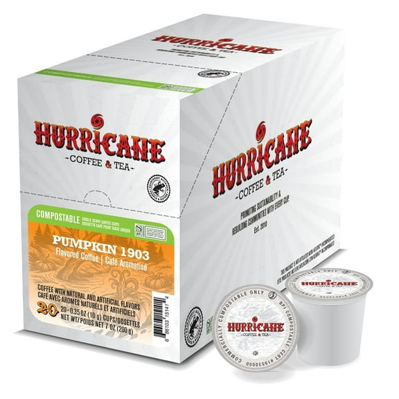 Hurricane Pumpkin 1903 Flavored Coffee, Compostable Single Serve Coffee Pods Compatible with Keurig K-Cup Brewers, 20 Count
