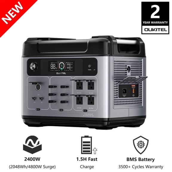 OUKITEL P2001 Plus Portable Power Station, 2048Wh LiFePO4 | 4800W Surge | 1.5H Charger | Quiet | Smart APP Control Emergency Power Station for Home, Camping