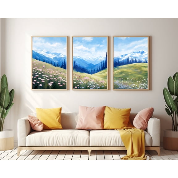 Hurricane Ridge Wall Art Olympic National Park Decor Mountain Landscape Pacific Northwest Set 3 Stretched Canvas