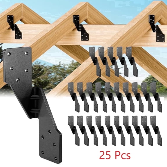 Hurricane Straps Tie Brackets,25 Pack Joist Hanger Hurricane Clips,18 Gauge H2.5A Hurricane Ties for Rafters/Pergola Rafter/Seismic ,Black Left Rafter Ties