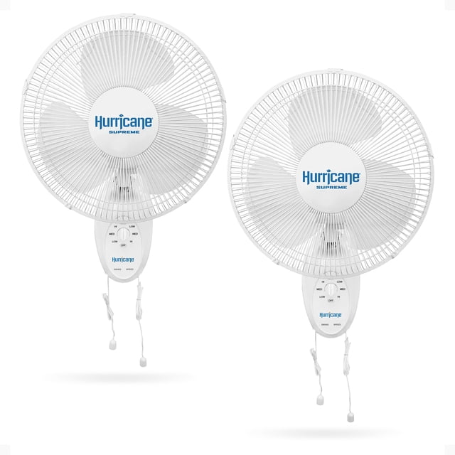 Hurricane Supreme 12 Inch Wall Mounted Indoor Oscillating Fan, White (2 ...
