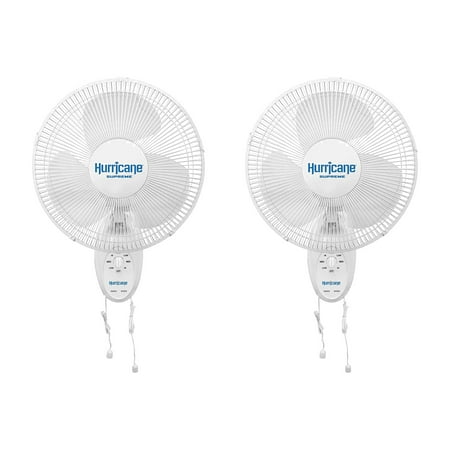 Hurricane Supreme 12” Oscillating 3 Speed Portable Wall Mount Fan, 2 Pack