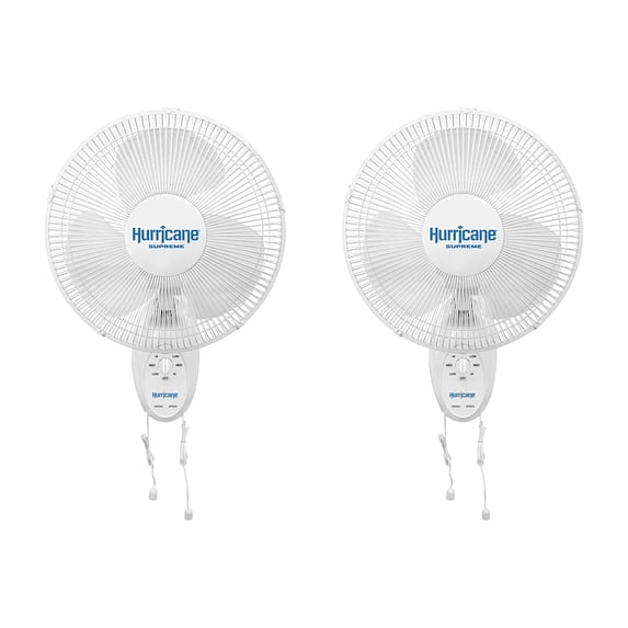 Hurricane Supreme 12” Oscillating 3 Speed Portable Wall Mount Fan, 2 Pack