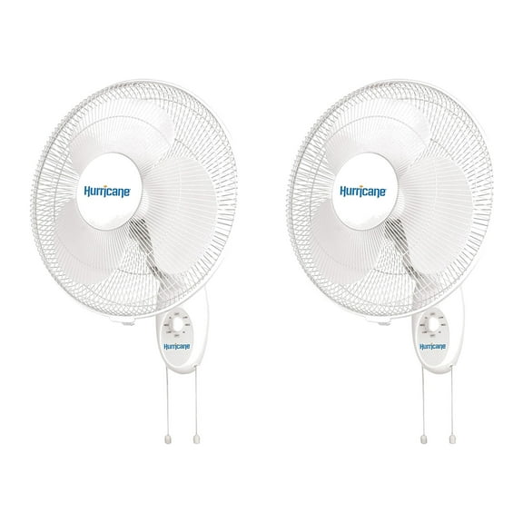 Hurricane Supreme 16 Inch 90 Degree Oscillating 3 Speed Wall Fan (2 Pack)