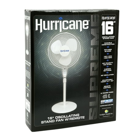 Hurricane Supreme 16 Inch Oscillating Stand Fan with Remote Control