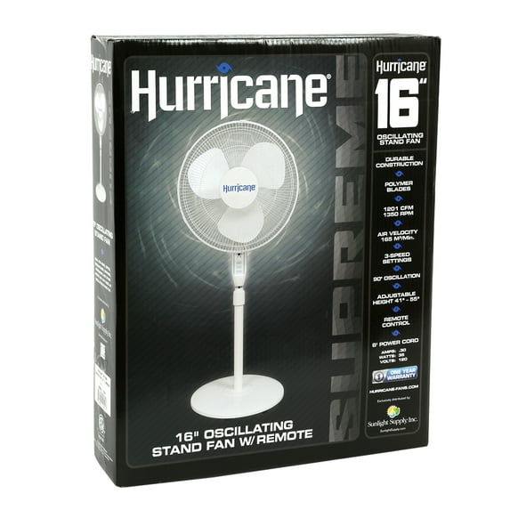 Hurricane Supreme 16 Inch Oscillating Stand Fan with Remote Control