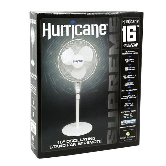 Hurricane Supreme 16 Inch Oscillating Stand Fan with Remote Control