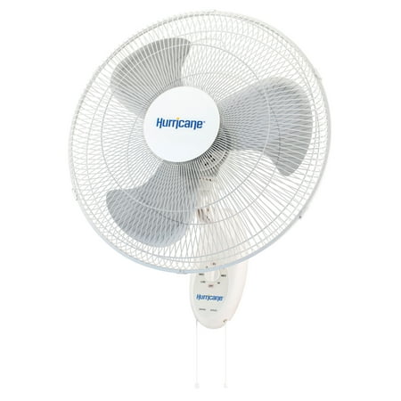 Hurricane 18" Supreme 90-Degree Oscillating Wall Mounted Fan with 3 Quiet Speeds, Indoor Air Cooling for Bedroom, Garage, Office, and Home, White.