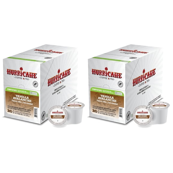 Hurricane Vanilla Avalanche Flavored Coffee, Compostable Single Serve Coffee Pods Compatible with Keurig K-Cup Brewers, 20 Count per Box, 2 Boxes