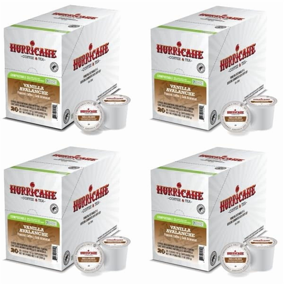 Hurricane Vanilla Avalanche Flavored Coffee, Compostable Single Serve Coffee Pods Compatible with Keurig K-Cup Brewers, 20 Count per Box, 4 Boxes