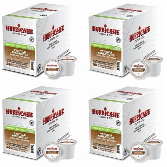 Hurricane Vanilla Avalanche Flavored Coffee, Compostable Single Serve Coffee Pods Compatible with Keurig K-Cup Brewers, 20 Count per Box, 4 Boxes