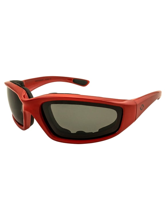 Eyewear Vortex Sport Vented Foam Padded Riding Goggles Red Frame with Polarized Smoke Lens