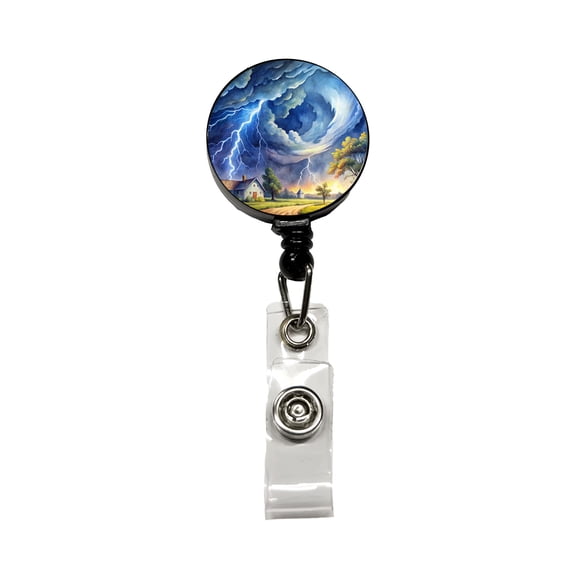Hurricane and Lightning At Night in the Country Watercolor Retractable Reel ID Badge Key Card Name Tag Holder with Clip