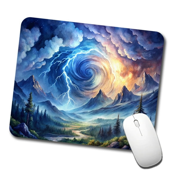 Hurricane and Lightning At Night in the Mountains Watercolor Mouse Pad Low Profile Gaming Mat