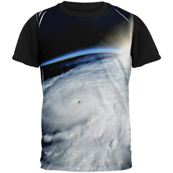Hurricane at Sunrise Force of Nature All Over Mens Black Back T Shirt Multi MD