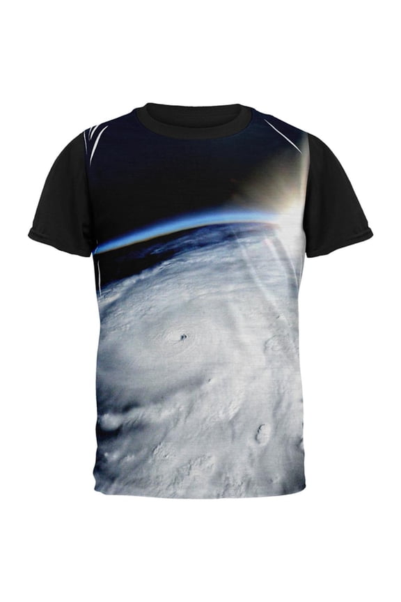 Hurricane at Sunrise Force of Nature All Over Mens Black Back T Shirt Multi MD
