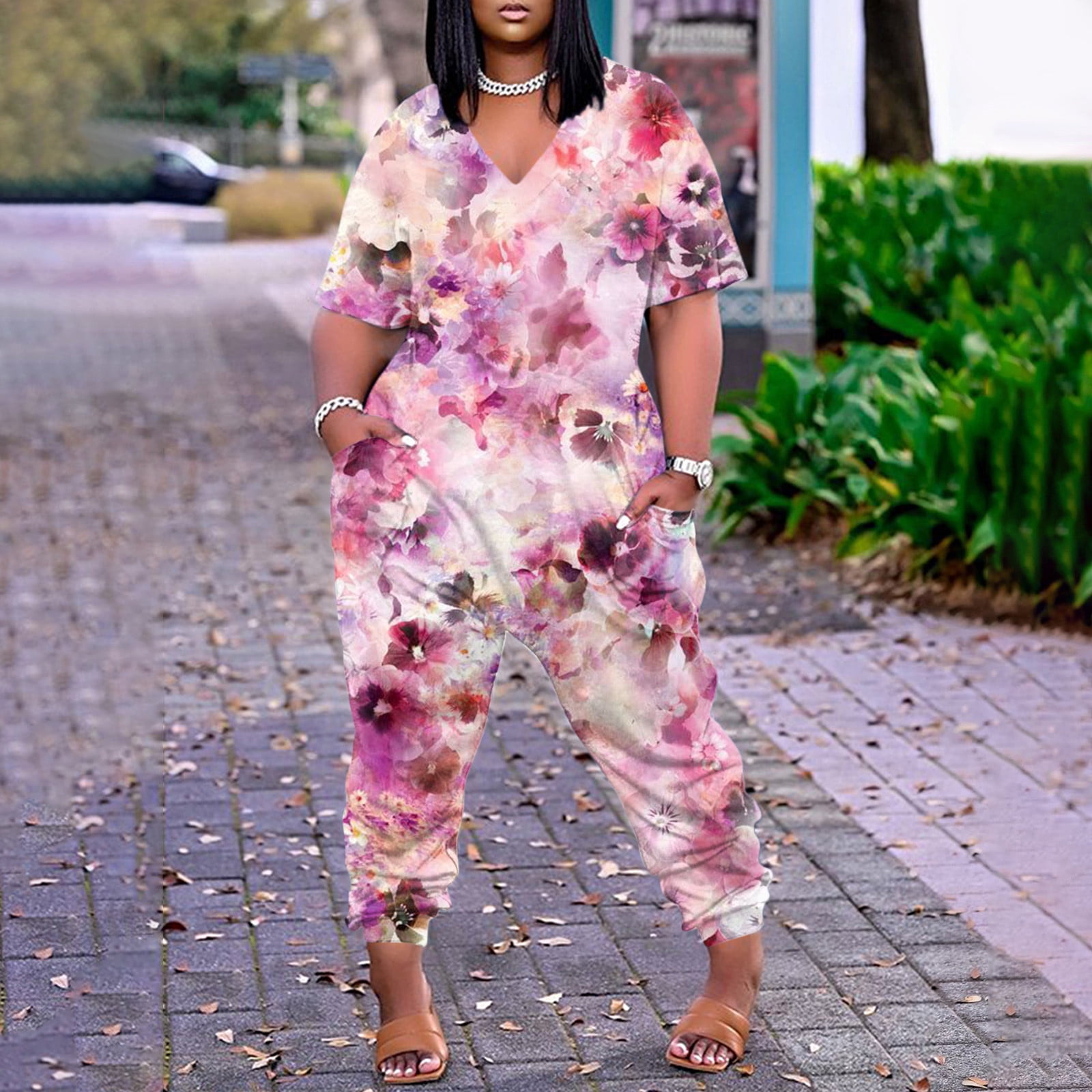 V Neck Overall Romper Lounge