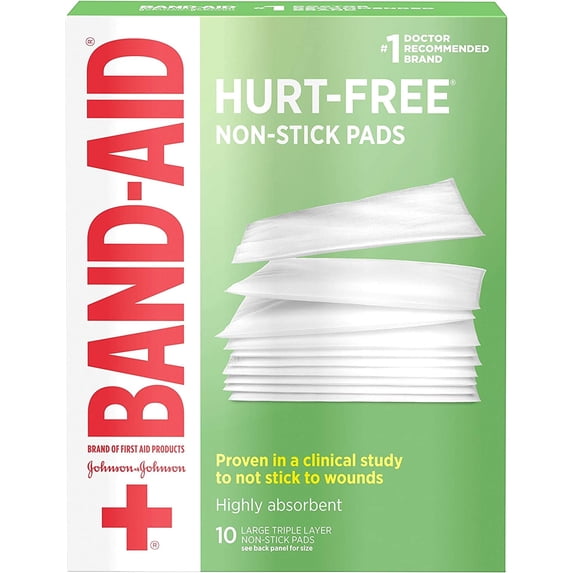 Hurt-Free Non-Stick Pads with Hurt-Free Design for Wound Care & Wound Protection, Highly-Absorbent Individually-Wrapped Sterile Pads, Large Size, 3 inches x 4 inches, 10 ct