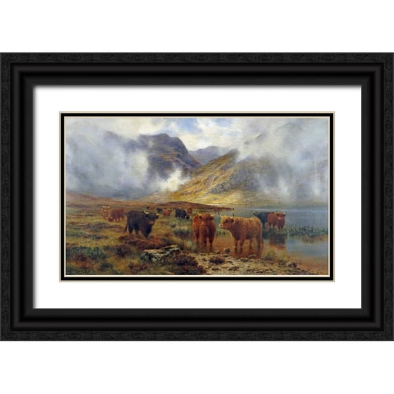 Hurt, Louis Bosworth 24x16 Black Ornate Wood Framed with Double Matting Museum Art Print Titled - By Loch Treachlan, Glencoe, Morning Mists