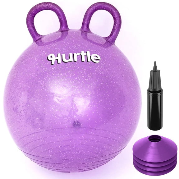 Hurtle 18" Glitter Hopper Ball for Kids – Bouncy Ball with Handles, Air Pump & Cones, Indoor & Outdoor Active Play, Balance Training Toy (Purple)