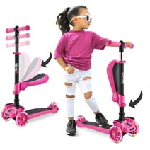 Hurtle 3-Wheeled Scooter for Kids - Wheel LED Lights, Adjustable Lean-to-Steer Handlebar, and Foldable Seat - Sit or Stand Ride with Brake for Boys and Girls Ages 1-14 Years Old (HURFS66) Pink