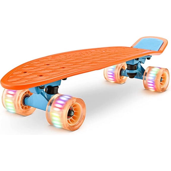 Hurtle 6'' Deck Complete Double Kick Skateboard Mini Cruiser W/ 3.25" Aluminum Alloy Truck, Orange